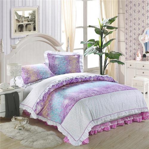 可爱工厂 欧式蕾丝花边四件套全棉床上用品套件 花影菲菲紫